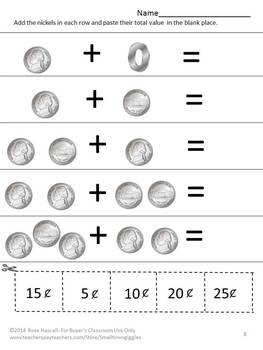 for grade worksheets money math 1 counting Paste Cut Counting Identifying Coin and Coins Activities