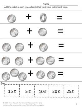 Coin Counting Identifying Coins Cut and Paste Activities Kindergarten