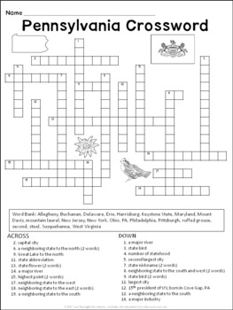 Pennsylvania Crossword Puzzle by Ann Fausnight TpT