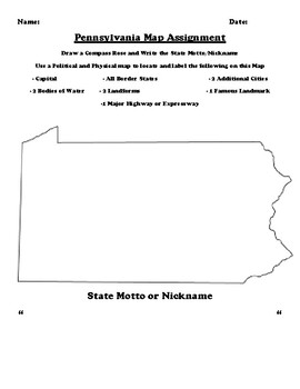 Pennsylvania Mapping Worksheet by Pointer Education  TpT