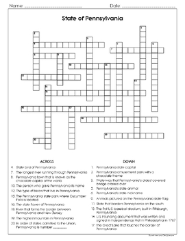 Pennsylvania Research Skills Crossword Puzzle US States Geography