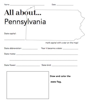 pennsylvania state facts worksheet elementary version by the wright ladies