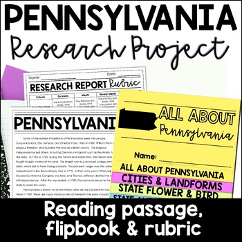 Preview of Pennsylvania State Research Report Project | US States Research Flip Book