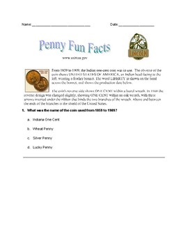 Preview of Penny Fun Facts Multiple Choice
