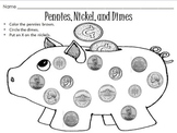Penny, Nickel, and Dime Coin Identification Worksheet