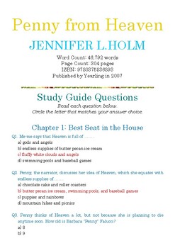 Preview of Penny from Heaven by Jennifer L.Holm; Multiple-Choice Study Guide w/Answer Key