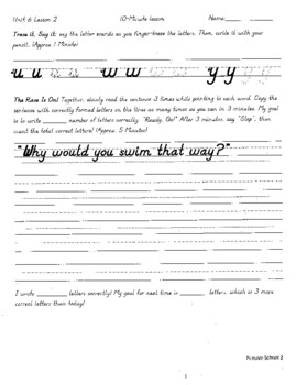 Unit 6 of Pensive Handwriting Program (D'Nealian Script): u w y by ...