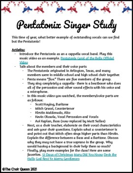 Preview of Pentatonix Holiday Singer Study Lesson Plan for Middle School Choir