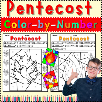 Preview of Pentecost Activity Color by Number Worksheets For Kindergarten to 2nd Grade