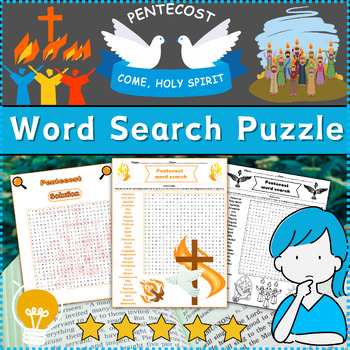 Preview of Pentecost Word Search Puzzle Activity Worksheet Color & B/W ⭐No Prep⭐