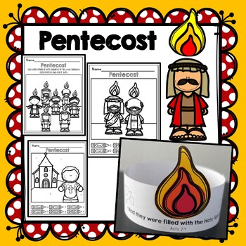 Preview of Pentecost craft, headband, Pentecost color by number, and coloring page