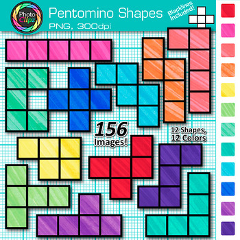 Preview of Pentomino Shape Clipart: 156 Colorful Blocks & Pieces Clip Art, Transparent PNG