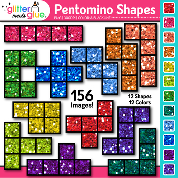 Preview of Pentomino Shape Clipart: 156 Glitter Blocks & Pieces Clip Art Commercial Use PNG