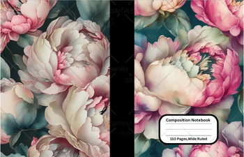 Preview of Peony Flower Composition Notebook Cover For School,Home,Work, Clip Art