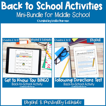 Preview of People BINGO & Following Directions Test Google™ Back to School Bundle 6th-8th