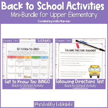 Preview of People BINGO and Following Directions Test Back to School Bundle for 3rd-5th