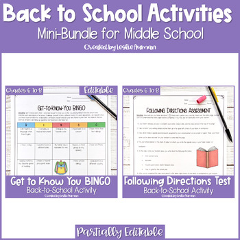 Preview of People BINGO and Following Directions Test Back to School Bundle for 6th-8th
