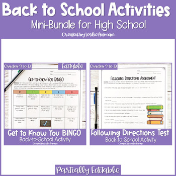 Preview of People BINGO and Following Directions Test Back to School Bundle for 9th-12th
