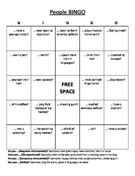 Preview of People BINGO for English as a Second Language (ESL) Students {FREEBIE}
