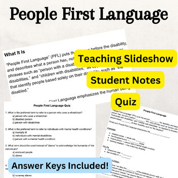 Preview of People First Language Presention Student Notes Quiz (Modern & Civil War Context)