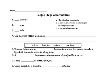 Preview of People Help Communities Test & Study Guide