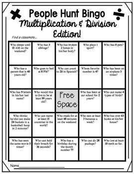 Multiplication and Division Facts Activity | Math facts community building