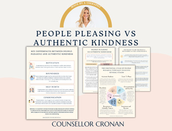 Preview of People Pleasing Vs Authentic Kindness Workbook. Self-Help Worksheets.
