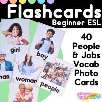 Preview of Editable ESL Flashcards People Jobs Vocabulary Photo Picture Cards ELL SPED