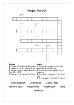 Pepper Pot Day December 29th Crossword Puzzle Word Search Bell Ringer