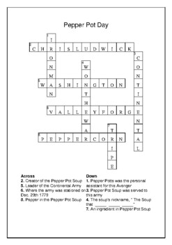 Pepper Pot Day December 29th Crossword Puzzle Word Search Bell Ringer