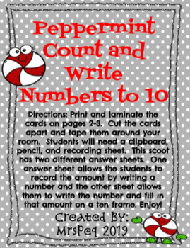 Preview of Peppermint Numbers to 10 Write the Room Scoot