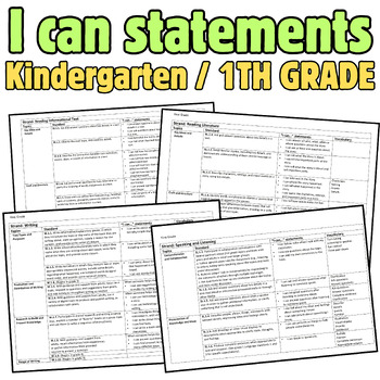 Preview of PerK ,K ,5th, 1st grade CCSS | I Can Statements Math,Writing,Reading Literature