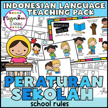 Preview of Peraturan sekolah (Indonesian School Rules) craft posters and worksheet