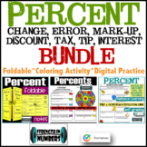 Percent BUNDLE: notes, practice, quiz (change, error, mark