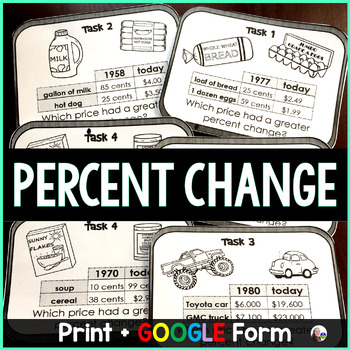 Preview of Percent of Change Task Cards Activity - print and digital