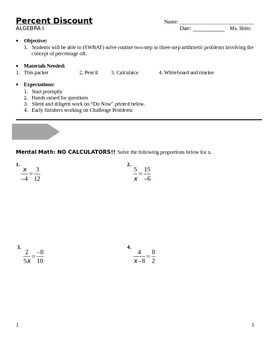 Preview of Percent Discount Lesson