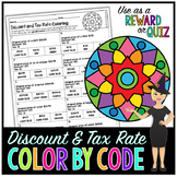 Percent Discount & Tax Rate Math Color By Number or Quiz