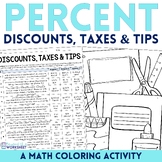 Percent Discount, Taxes and Tips Math Activity | Coloring 