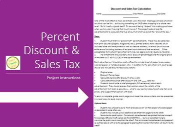 Preview of Percent Discount and Sales Tax Assignment/Project