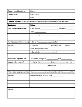 Percent Equation Cornell Notes by TeachingCatLady | TpT