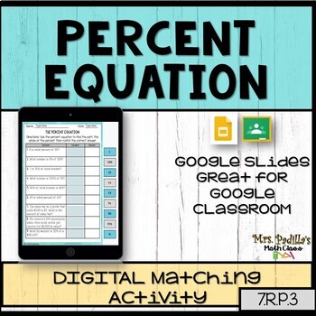 Preview of Percent Equation Digital Matching Activity | Distance Learning