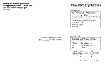 Preview of Percent Equations Foldable