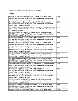 Preview of Percent-Find Percent-Word Problems-Amount Saved 100