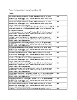 Preview of Percent-Find Percent-Word Problems-Amount Saved 102