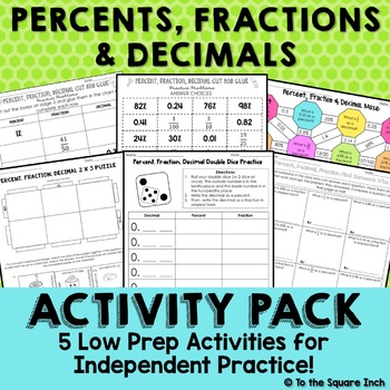 Preview of Percent, Fraction, Decimal Activities, Games, Spinners and More