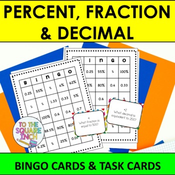 Preview of Percent, Fraction and Decimal Bingo Game and Task Cards Class Activity