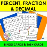Percent, Fraction and Decimal Bingo Game and Task Cards Cl