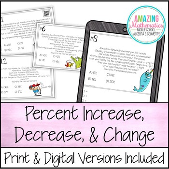 Preview of Percent Increase and Decrease Task Cards - PDF & Digital
