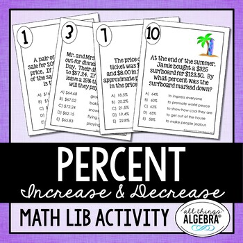 Preview of Percent Increase and Decrease (Discount Mark-Up Tax)  | Math Lib Activity