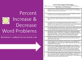 Percent Increase and Decrease Word Problems Worksheet & Ta